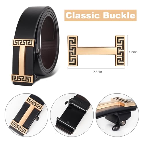 Image of Aurolran Men&Womens Leather Dress Belt Business Automatic Buckle Belt Color-Black Silver Gold