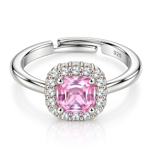 Image of KYAT 925 Sterling Silver Adjustable Ring for Women | Square Princess Cut Purple Amethyst Zircon Stone | Baguette CZ Side Stones | Valentine Gift, Birthday Gift for Girls | Free Size Ring