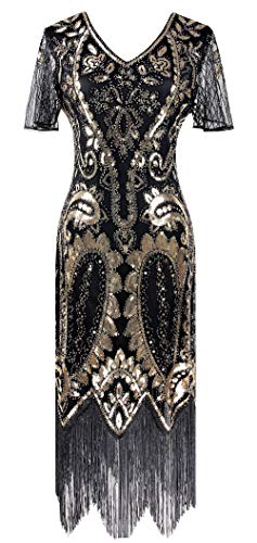 Image of Women 1920s Gatsby Vintage Sequin Flapper Fringe Party Plus Dress with 20s Accessories Set