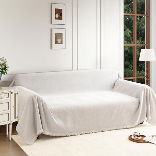 NestlyMoly Couch Cover for 3-4 Cushion Couch Sofa Pet Friendly, Chenille Sectional L Shaped Sofa Cover Washable for Dogs Cats Kids, Furniture Protector Slipcover Decor for Living Room, 91