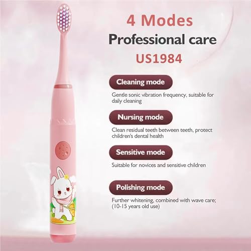 Image of Sonic Electric Toothbrush for Kids with 4 Modes, 3 Brush Heads & Rechargeable Battery, Ultra Soft Nylon Bristles, IPX7 Waterproof, Electric Power Tooth brush (Blue & Pink)