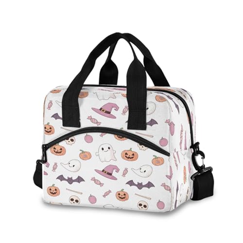Carino pastello rosa fantasmi Halloween pranzo Tote Box Lunch Tote Bag 11,4 × 7,1 × 9,5 per scuola, ufficio o picnic