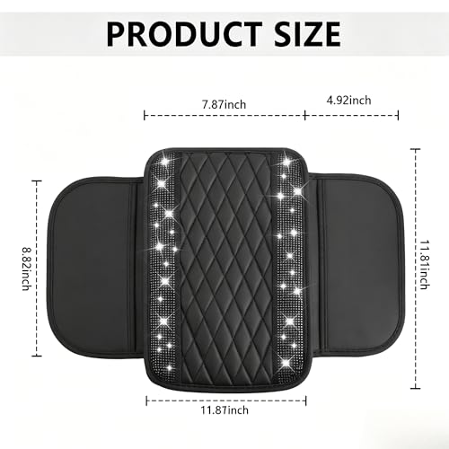 Image of Stacool Upgraded Car Center Console Cover with Rhinestones,Microfiber Leather Car Armrest Cover Cushion with 2 Storage Bags,Universal Cars Armrest Storage Box as Cars Interior Accessories