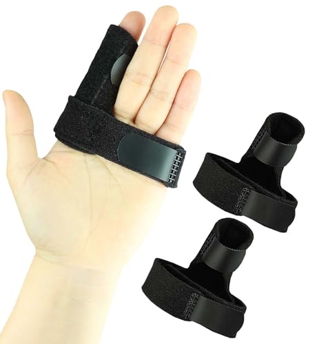 Kecartu 2 Pack Reversible Trigger Finger Splint, Finger Support Stabilizer with Aluminium Bar, Trigger Finger Brace Straightening Supports for Sprains, Injuries, Broken Finger Pain Relief (Black)