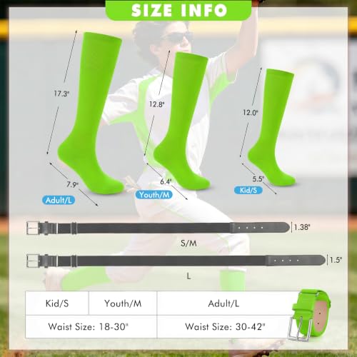 Image of WHIPPY Baseball Socks and Belt Combo Set Knee-High Softball Socks & Adjustable Elastic Belt for Kids Youth Adult