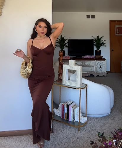 Image of Popilush Corset Dress Built in Shapewear - Formal Dress for Women Deep V Neck Maxi Slip Bridesmaid Dresses for Wedding