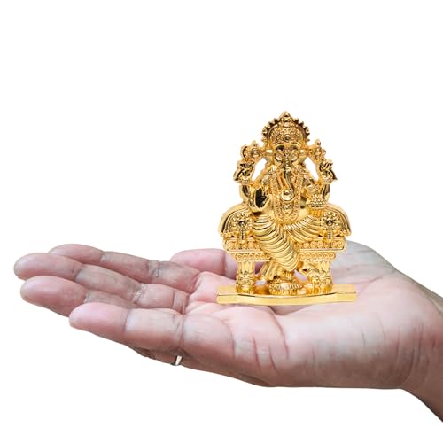 Image of anciently Ganesh Idol for Car Dashboard | Vinayagar Idol for Car Dashboard, Metal, 1 Piece (Gold Colour)