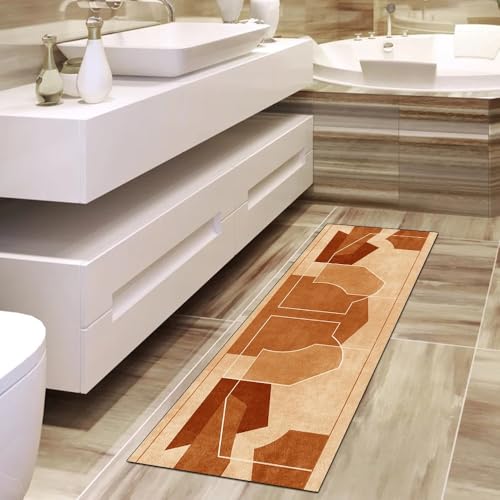 Alfombra de pasillo de diseño patchwork naranja para decorar zonas de paso largas y luminosas 4