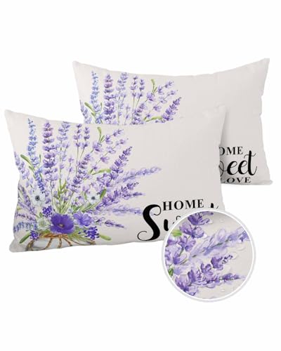 Lavender Purple Outdoor Pillow Cover 12x20 Inch Cushion Sham Case,Waterproof Decorative Lumbar Throw Pillowcase for Outside Garden Patio Couch Chair Tent Watercolor Bottle Floral Inspirational Quote