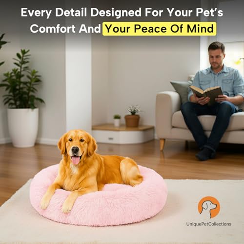 Image of Fabric Fluffy Washable Waterproof Dog Bed For Summer | Large Size Round Pet Bed For Golden Retriever, Labrador, Pug, Beagle|Anti-Skid, Soft & Cozy For All Breeds (Light Pink, M)