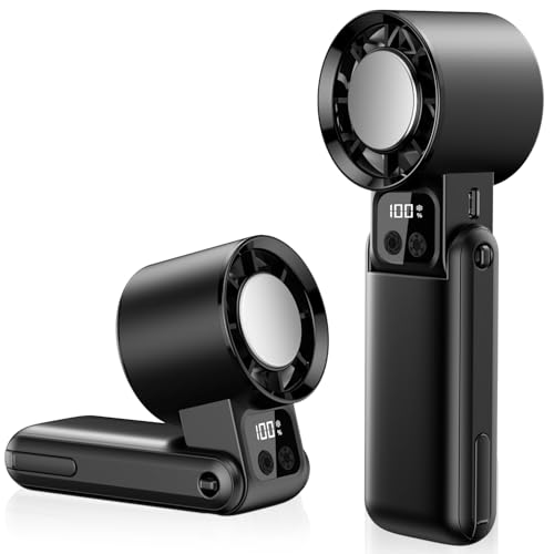 WOWF Portable Handheld Fan, 12000RPM Powerful Hand Fan Foldable with Air Turbo Tech Cooling,Turbo Fan for Indoor Outdoor Activities, Travel, Working (Black)