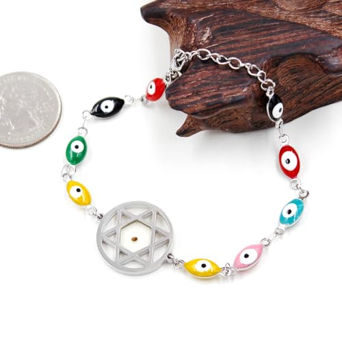 Image of Multi-color Evil Eye Bracelet, Round Star /Triangle /Heart /Round Mountain Faith Seed Charm Adjustable Jewelry for ladies Religious Gifts