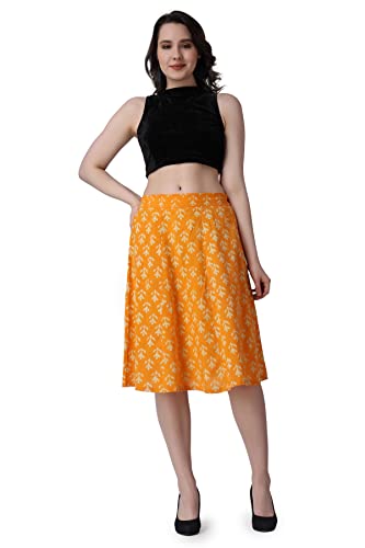 Image of POPWINGS Casual Bagru Printed A-Line Knee-Length Summer Skirt for Women | Ethnic