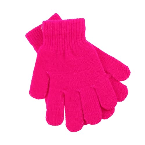 Knitted Gloves Warm Winter Full Finger Stretchy Gloves for Boys and Ages Autumn and Winter Solid Color Cozy Handwear in Rosy