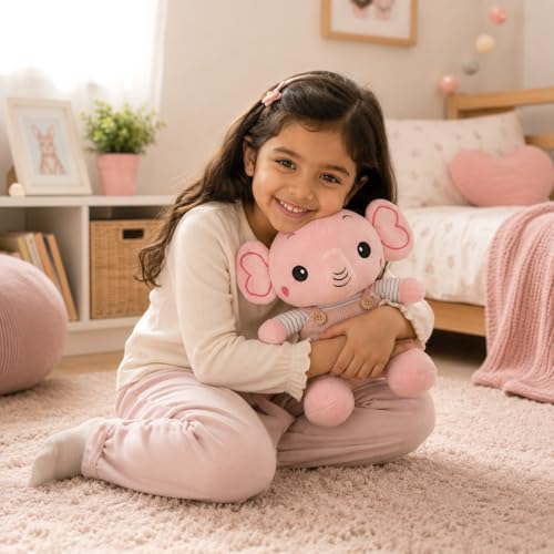 Image of Pink Elephant Soft Toy 35 cm for Kids & Babies | Ultra Soft Plush Stuffed Animal Teddy | Cute Birthday Gift for Girls & Nursery Decor