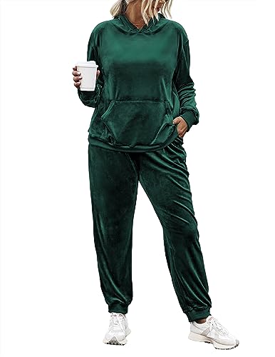 IN'VOLAND Plus Size Sweatsuits Set for Women 2 Piece Velour Tracksuit Fall Outfit Pullover Hoodie and Sweatpants with Pockets