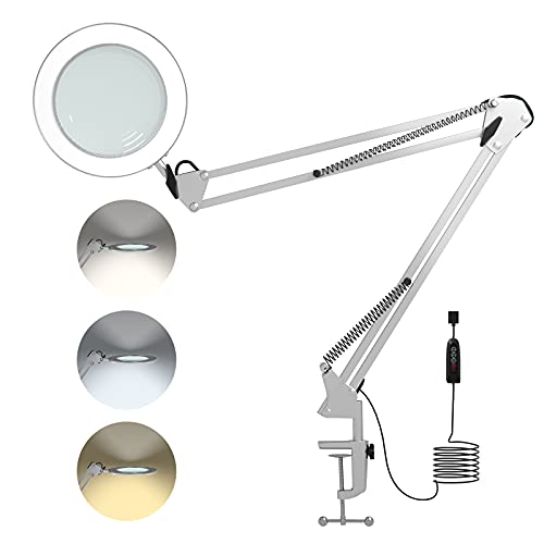 Beyamz - Lampada d'ingrandimento/vetro reale a 5 diottrie da 105 mm / 3 modalità di colore/dimmerabile a 10 livelli/luci da 750 LM con 72 LED/raggio di lavoro di 90 cm/connessione USB