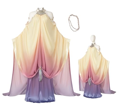 fansheng Women Padme Cosplay Costume Evening Dress Queen Padme Amidala Skirt Necklace Royal Uniform for Halloween (Yellow, Medium)