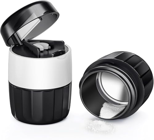 3 in 1 Tablettenmörser Tabletten Zerkleinern mit Tablettenschneider Tablettenzerkleinerer mit Edelstahl-Mahlkopf Mörser Tabletten mit Tablettenfach Multifunktionaler Schneller Tablettenmörser