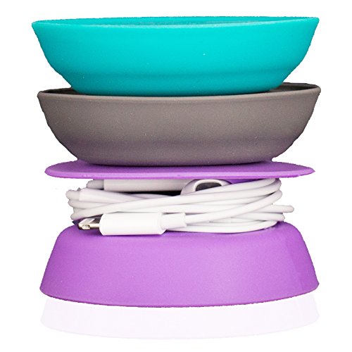Budley - Tangle-Free Earphone/Earbud Case, Compact Storage System, Silicone (Teal/Gray/Purple, Set of 3)