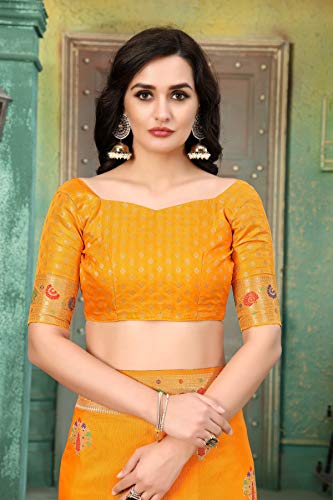 Divine Exim yellow banarasi silk saree in art silk – image 7