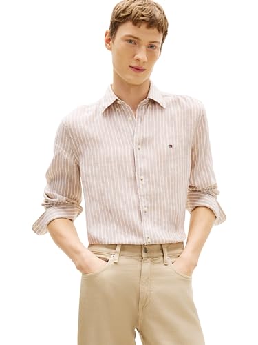 Image of Tommy Hilfiger Men's Long Sleeve Casual Linen Button Down Shirts in Regular Fit