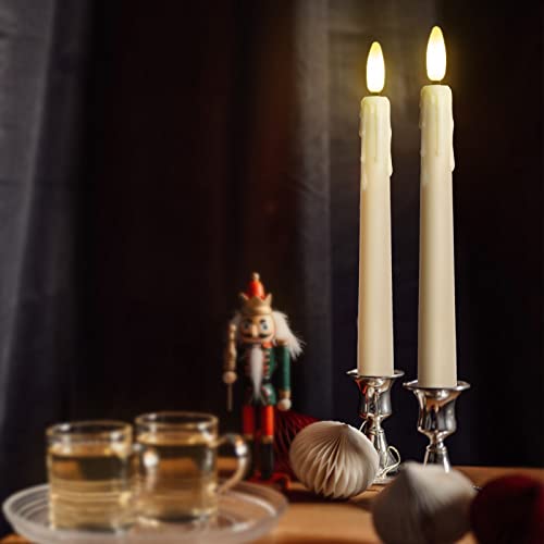 Image of yunsheng 4PCS Flameless Flickering Taper Candles with Remote and Timer, 8 Inch 3D Wick Floating Flickering Flame, Drip Wax Look Battery Operated LED Window Candle Lights, Christmas Home Decor