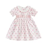 FIOMVA Toddler Baby Girl Smocked Dress Infant Daddys Girl Bow A Line Princess Dresses Kids Spring Summer Bowknot Clothes (F Daddy's Girl White, 2-3 Years)