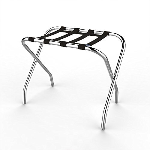 Chrome Folding Luggage Rack And Suitcase Stand- Durable Folding Bag Holder With Black Nylon Straps By Lavish Home #TOP4