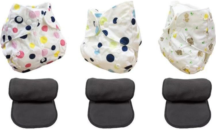 Kogar All In One Trendy Reusable Adjustable Washable Multicolour White Printed Diaper Nappy With Black 4 Layer For Baby New Born To 2 Year (3 Diaper+3 Black Insert)-image-35