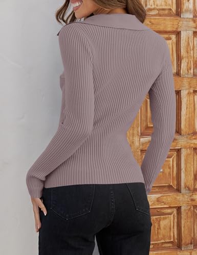 Image of ZESICA Fall Sweaters for Women 2026 Long Sleeve V Neck Ribbed Knit Pullover Tops Casual Slim Fit Basic Tee Shirts