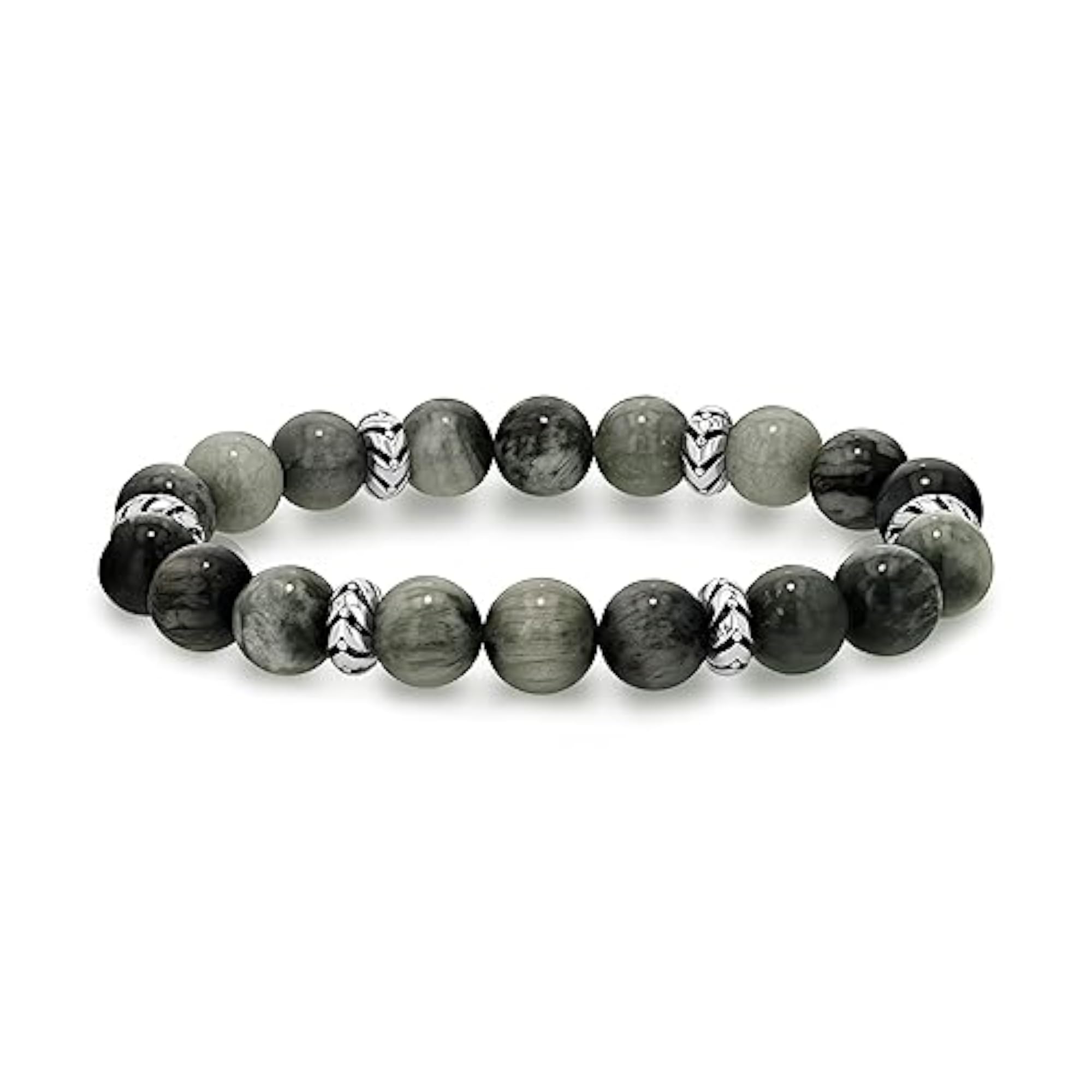 Natural Gray Eagle Eye 8mm Round Bead Stretchable Bracelet, Unisex