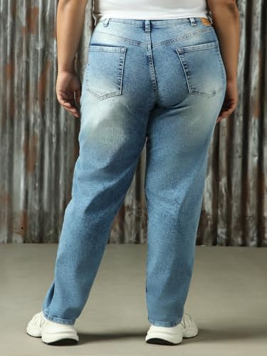 Image of High Star Women Washed Cotton Mom Fit High- Rise Jeans 49