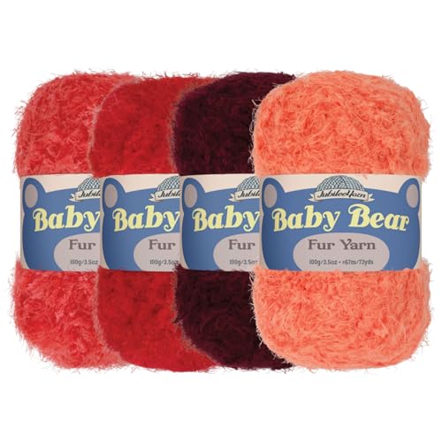 JubileeYarn - Ovillo de lana de oso bebé, piel de poliéster gruesa, 100 g/madeja, tonos de rojo, 4 madejas