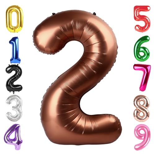 Image of 40 Inch Brown Number 2 Balloon Birthday Party Decorations for Men & Women | 40 Inch Brown inflatable foil number balloons, large birthday decorations for 2nd birthday