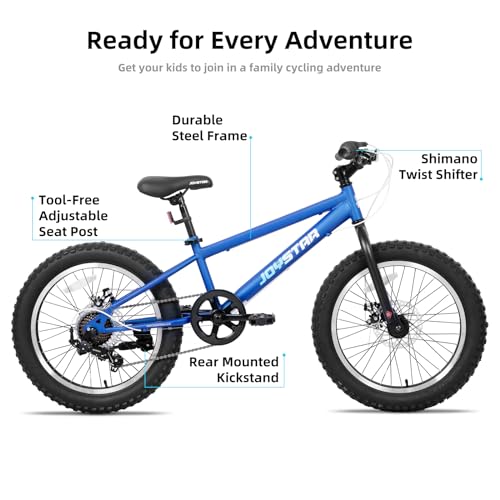 JOYSTAR Blue 20 Inch Kids Mountain Bike, 7-Speed Shimano, Dual Disc Brake, Fat Tire Boy Girls Bicycle for Ages 7 - Additional View