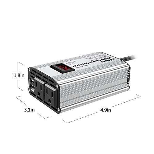 300W Power Inverter DC 12V to 110V AC Car Inverter with 4.8A Dual USB Car Adapter with LED Display