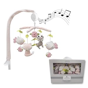 Living Textiles Baby Musical Mobile – Ava Birds | Crib Toy, Knitted Woodland Characters, Nursery Decor, Calming Soother with 12 Lullabies Essential and Perfect Toy for Boys Girls