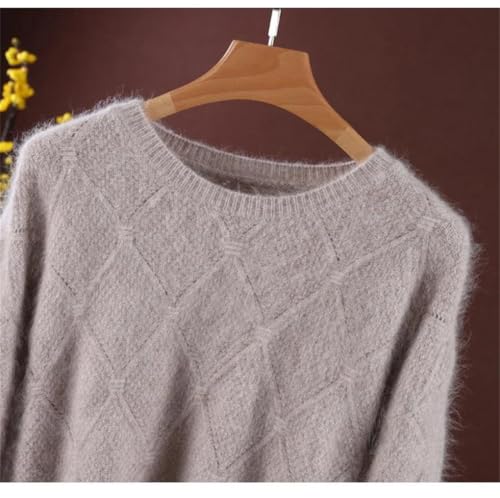Women's Solid Mink Cashmere Sweater Pullover Knit Hollow Tops Bottoming Warm Thick Jumper4