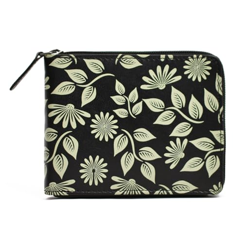 Image of WildHorn Women's Zip Around Wallet - Premium Leather Floral Print Purse | Stylish Clutch with Zipper Closure & Multiple Card Slots for Ladies & Girls
