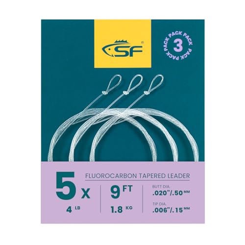 SF 3 Packs Pre-Tied Loop Fly Fishing Tapered Leader Fluorocarbon 7.5FT 9FT 12FT 0X 1X 2X 3X 4X 5X 6X 7X Clear-3Packs 9FT-5X