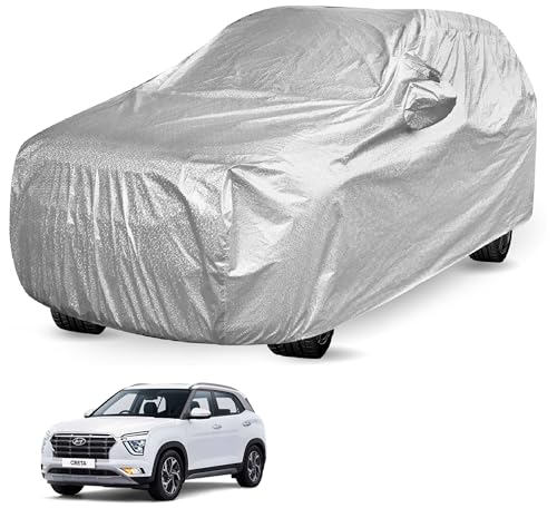 Image of Auto Hub Car Cover Compatible with Hyundai Creta (Model : 2020-Till Date) with Mirror Pocket and Soft Cotton Lining,Waterproof Creta Car Cover, Metallic Silver