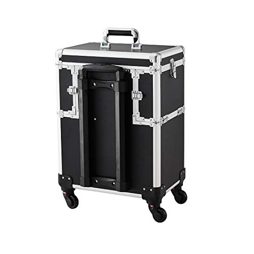 OUDMAY by Amazon - Makeup Case - Professional Rolling Cosmetic Travel Organizer With Mirror and Independent Lid Black