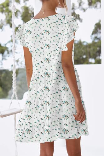 Image of nclook Womens Summer Casual Dresses Sweet Cute V Neck Mini Dress with Pockets Ruffle Short Sleeve