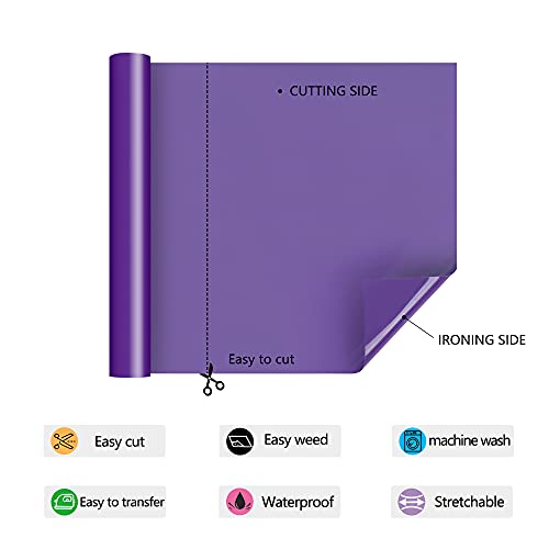Image of RENLI.TONG Purple Glossy HTV Iron on Vinyl Roll for T-Shirt, 12Inch x 5ft, Durable, Waterproof, Compatible with All Cutter Machines