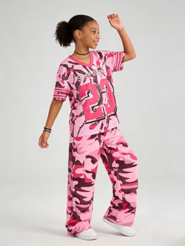 Image of Tween Girls Clothes Short Sleeve Graphic T-Shirt Top + Cargo Pants 2pcs Outfit Set, Size 7-15Years