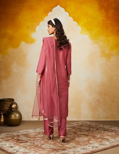 Image of Amazon Brand - Myx Women Embroidered Kurta Pant Set with Mesh Dupatta | Viscose,Rayon (Available in Plus Sizes)