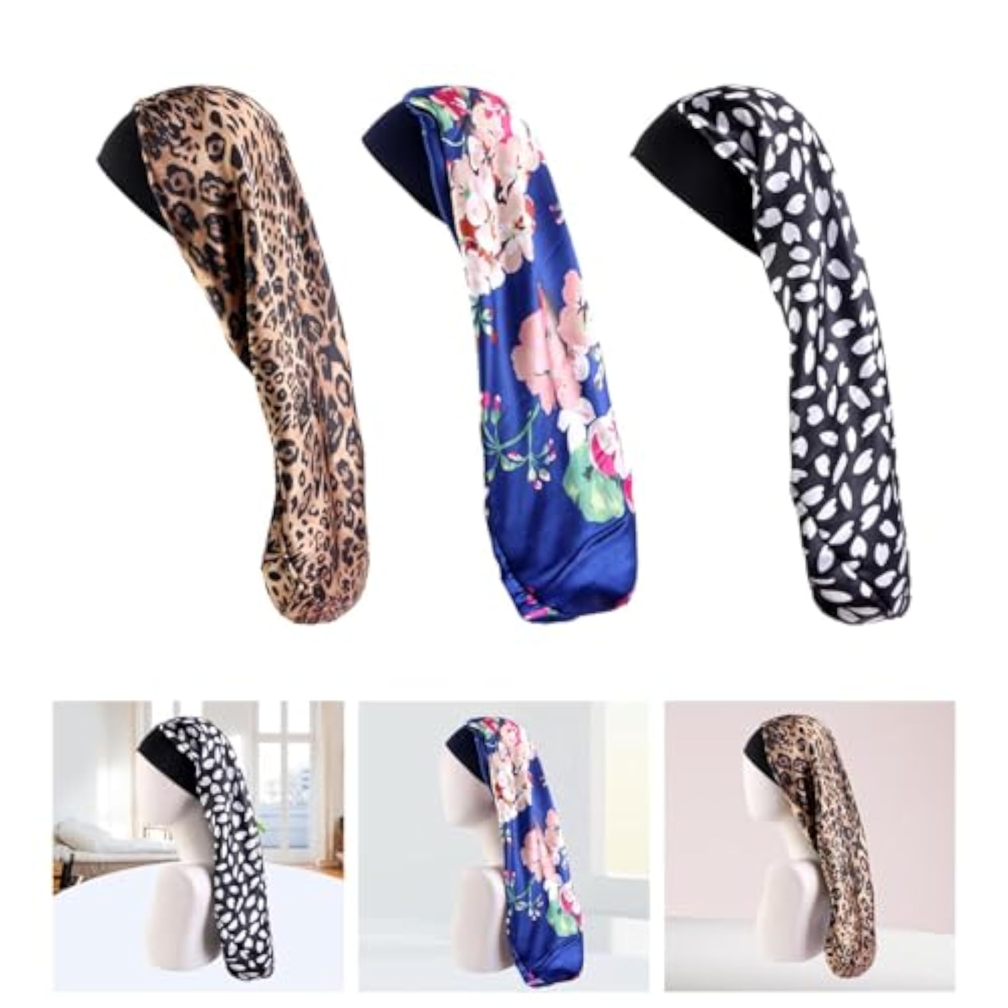 Women Long Satin Bonnet Hair Sleeping Cap, Leopard Print Multicolour