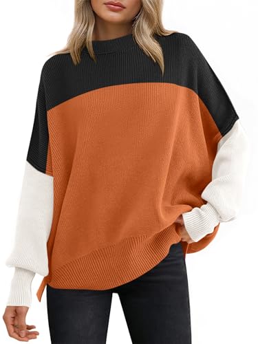 Image of ANRABESS Women Oversized Sweaters Batwing Long Sleeve 2026 Fall Outfits Crewneck Casual Knit Side Slit Fashion Pullover Top