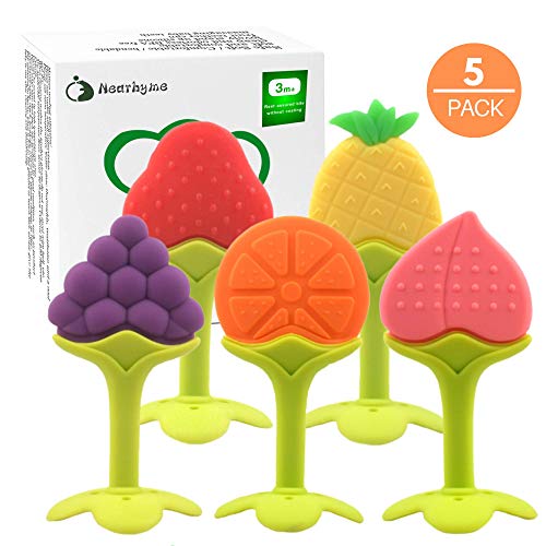 Nearbyme Baby Teething Toys, FDA Approved BPA-Free Soft Silicone Fruit Teether Set